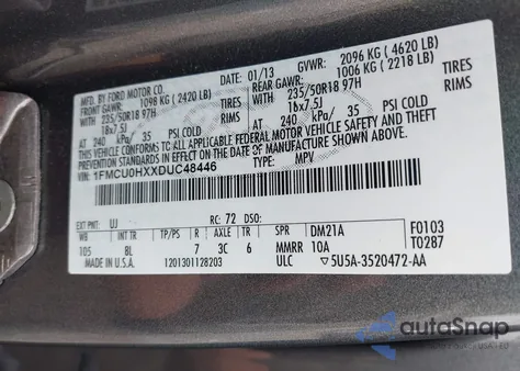 2013 Ford Escape Sel from USA, damaged, VIN 1FMCU0HXXDUC48446